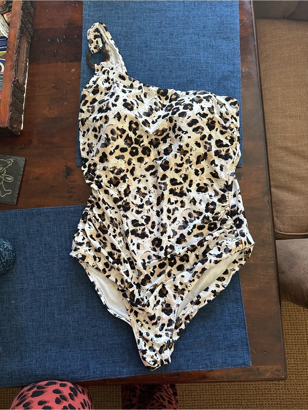 Nip Tuck Snow Leopard One-Shoulder Flattering Swimsuit M 8